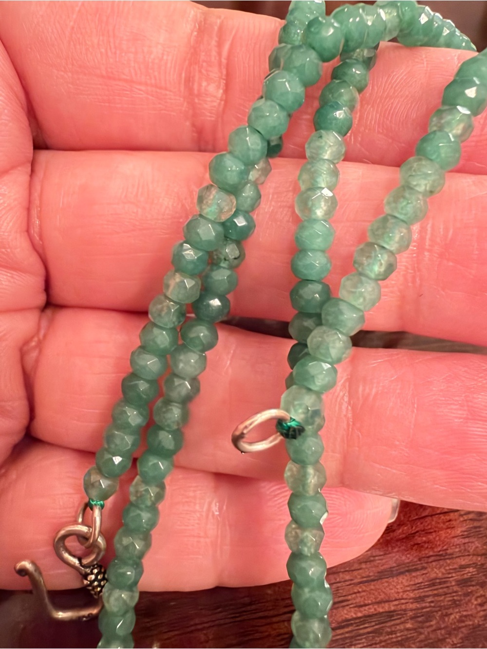 NICE STERLING SILVER FACETED CHALCEDONY beads necklace 24.5" length